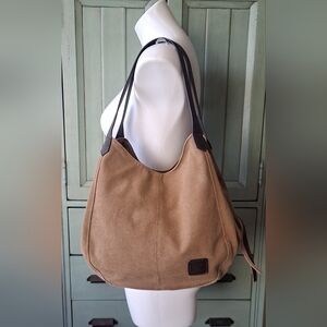 Brown Cotton Canvas Hobo Tote Bag READ